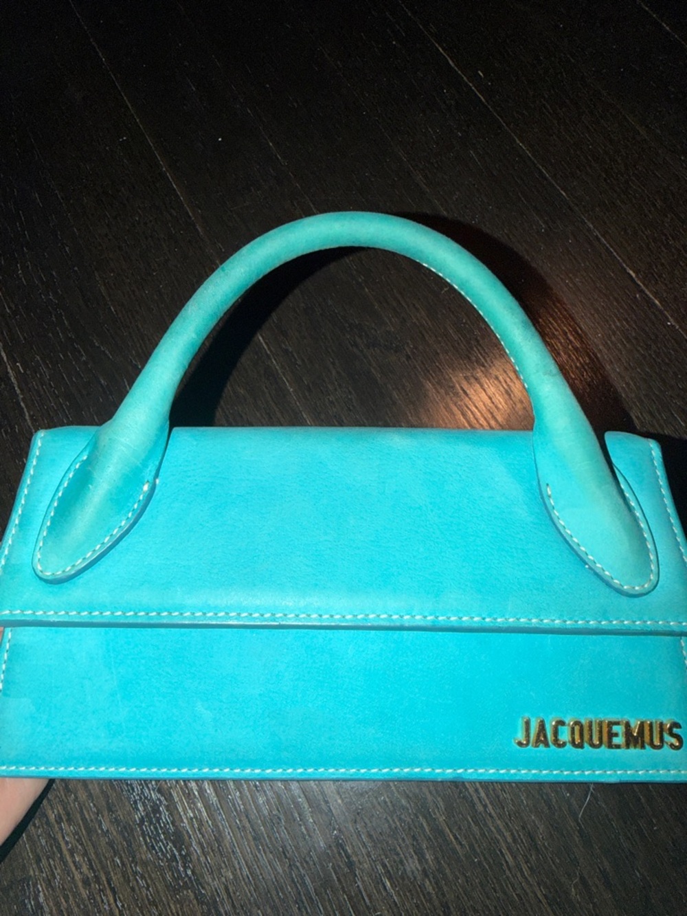 Jacquemus Turquoise Top Handle Mini Bag with Gold Logo